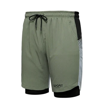 

Men's 2 in 1 Running Shorts Security Pockets Leisure Shorts Quick Drying Sport Shorts Built-in Pockets Hips Hiden Pockets