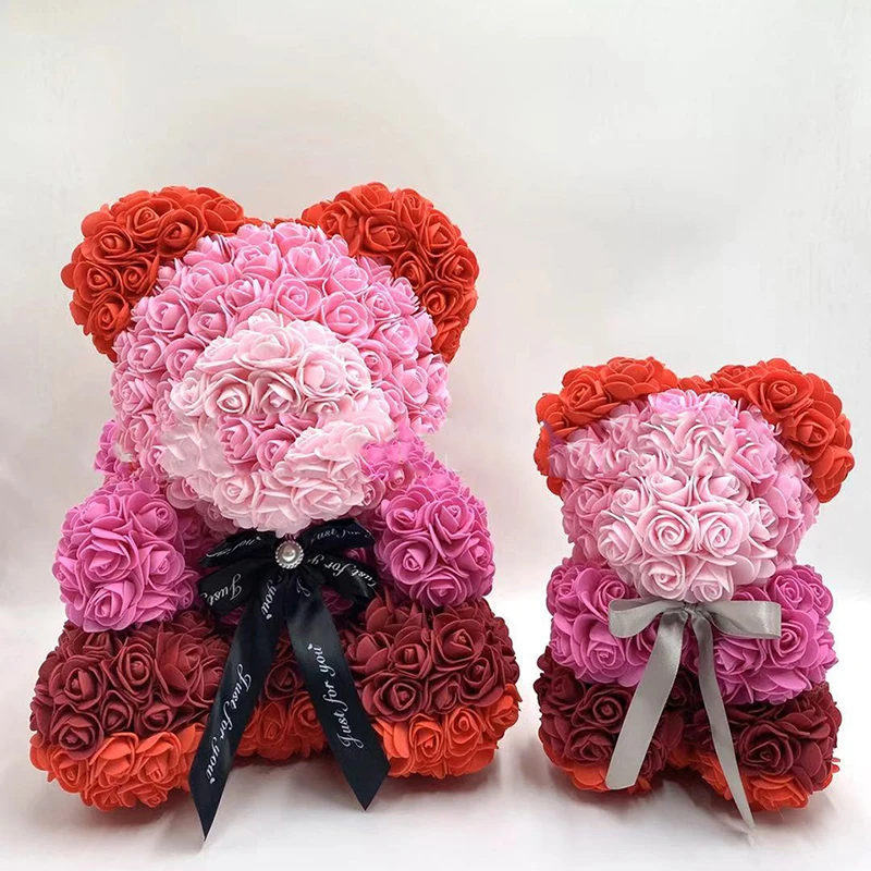 Dropshipping 40cm Rose Flower Bear Artificial Rose Flowers Christmas Gifts Women Valentine's Day Gift  Bear Toy Gift Home Decor