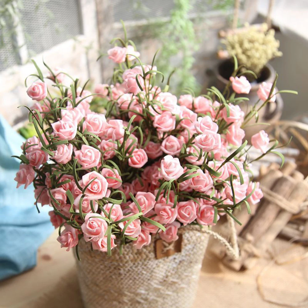 

5pcs Simulation Mini Rose Flower Bouquet Silk Rose Artificial Flower Wedding Decor Fake Flowers Cute Rose For Home Room Decor