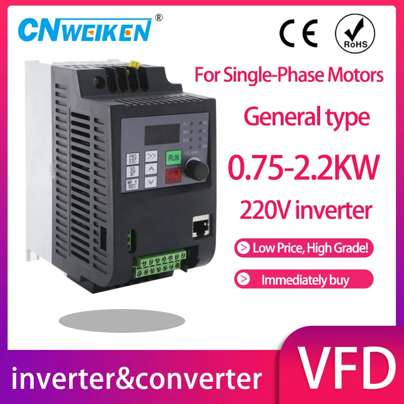 Conversor de Freqüência Monofásico Controle de Velocidade do Motor Inversor de Vfd Fase Entrada 220v Saída 220v 1.5kw 2.2kw
