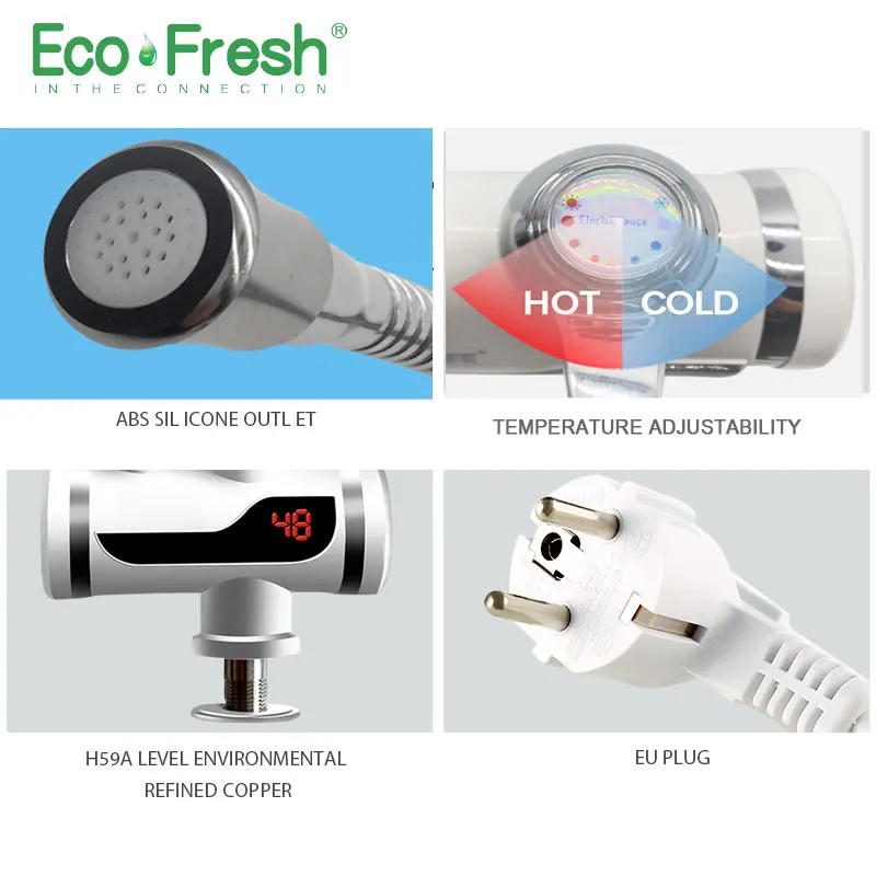 Ecofresh Electric Water Heater EU plug LED Digital Temperature Display With 360 Degree Rotate Pipe