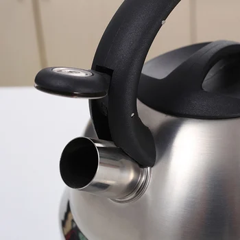 

3L Anti Scald Smooth Rustproof Ergonomic Handle With Push Button Kitchen Flat Bottom Stainless Steel Home Whistling Tea Kettle