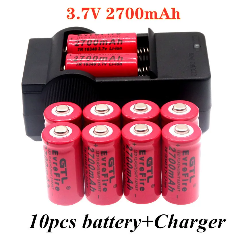Original 2700mAh Rechargeable 3.7V Li ion 16340 Batteries CR123A
