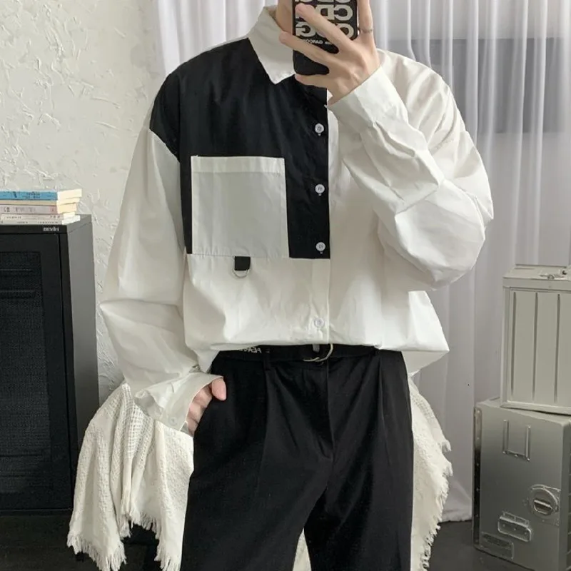 

Autumn Korean Dress Shirt Men's Fashion Solid Color Business Casual Shirt Men Streetwear Loose Long-sleeved Shirts Mens M-2XL