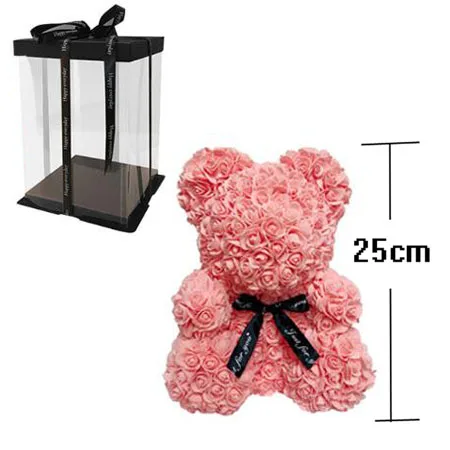 Meat Pink-With box 25 см медведь из роз подарок на день Святого Валентина искусственные цветы домашний свадебный фестиваль DIY свадебное украшение Подарочная коробка венок Ремесло - Цвет: Meat Pink-With box