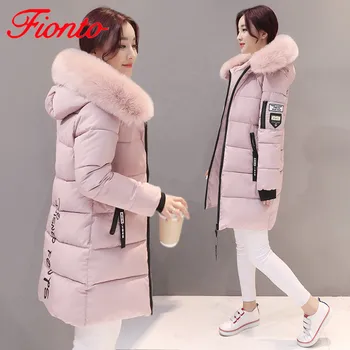 

2019 Korean Fashion Winter Coat Women Cotton Midi Length Down Jacket Large Size Slim Fit Parka Female Hooded Fur Coat AN1405