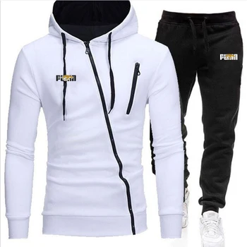 

2020 New Men's Diagonal zipper Suit Sweatshirt Tracksuit Hoodie Men Casual Active Suit Zipper Outwear 2PC Jacket+Pants Sets
