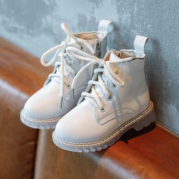 

children's White Black PU Leather Martin Boots For Big Teens Girls Boys Britis Style Motorcycle Single Boots New 2020 Autumn