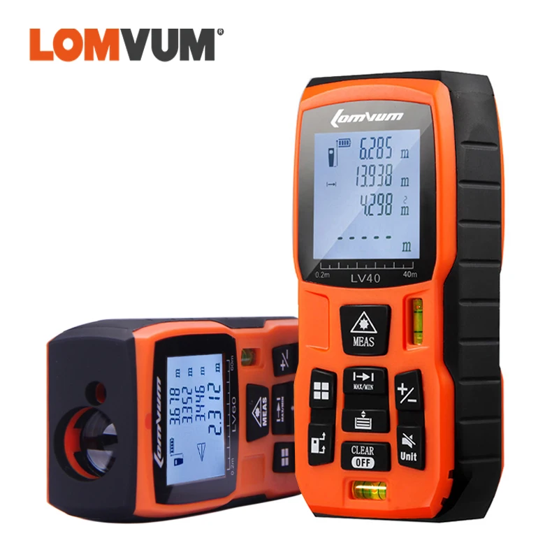 Billig LOMVUM Laser Abstand Meter Digitaler Ebene Blasen Laser entfernungsmesser Batterie Powered Handheld Band Entfernungsmesser 40M 50M 60M