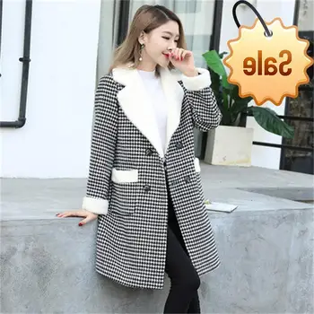 

Suit Blazers Jackets Women Ladies Plaid Large Size New Loose Medium Long Houndstooth Thicken Wool Coat women Blazers women Suit