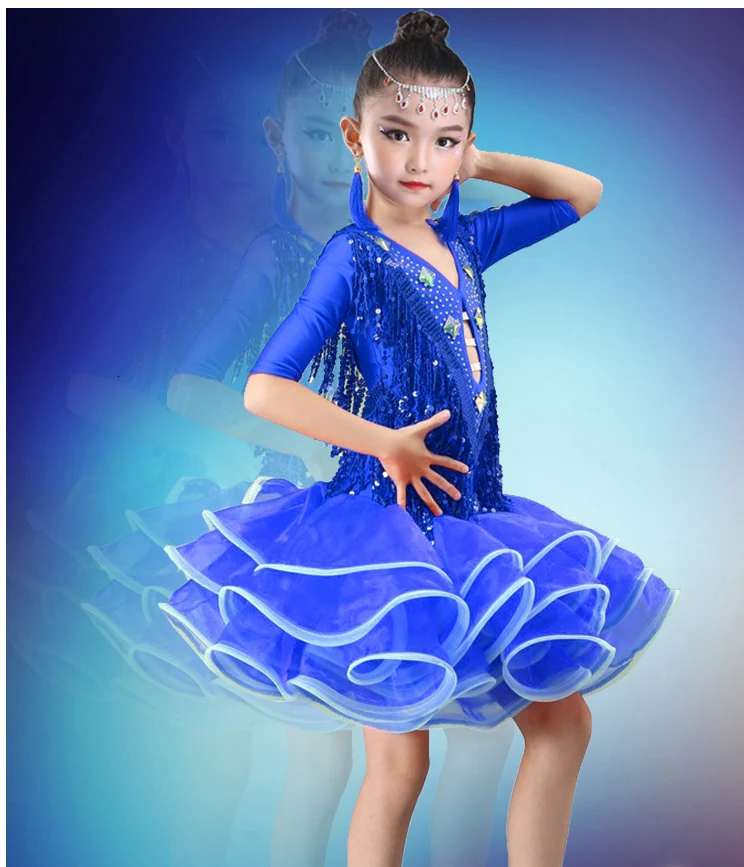 Латинский платье для танцев для девочек Дети кисточкой для сальсы, танго, бальных Танцы платье конкурс костюмы дети практические занятия