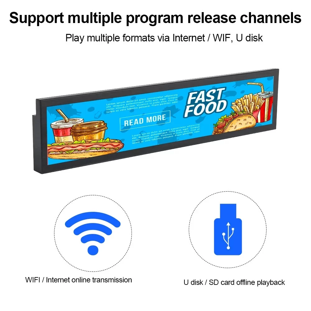 4" дюймовый ультра широкий экран монитора растягивается бар тип lcd рекламный дисплей для кафе супермаркет полка