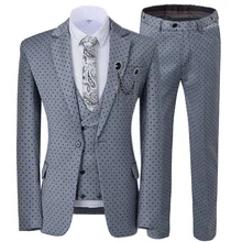 Trajes para hombre Wave point de tres piezas, trajes de vestir para hombre, trajes informales de trabajo, oficina, boda (Blazer + chaleco + Pantalones)
