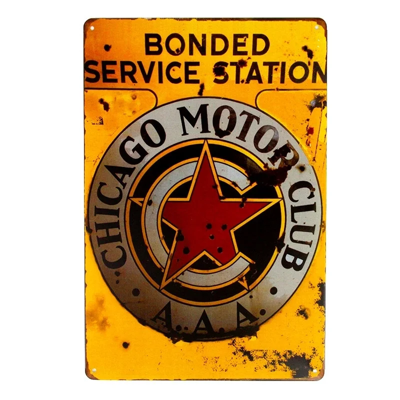 DL Tin знаки &quotChicago Motor Club&quot станция Декор газовое масло гараж магазин человек