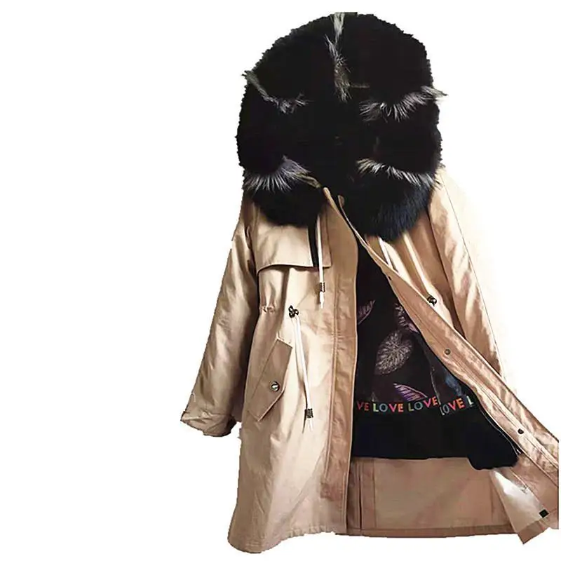 Женская парка из натурального меха, зимняя куртка с большим меховым воротником, длинная съемная подкладка, зимнее пальто, куртка с мехом кролика Рекс, Женская куртка