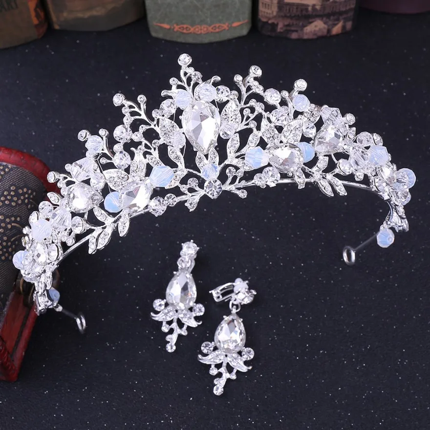 New white pink beads bridal crowns tiara bride headband crystal rhinestone diadem queen crown wedding hair accessories,Other