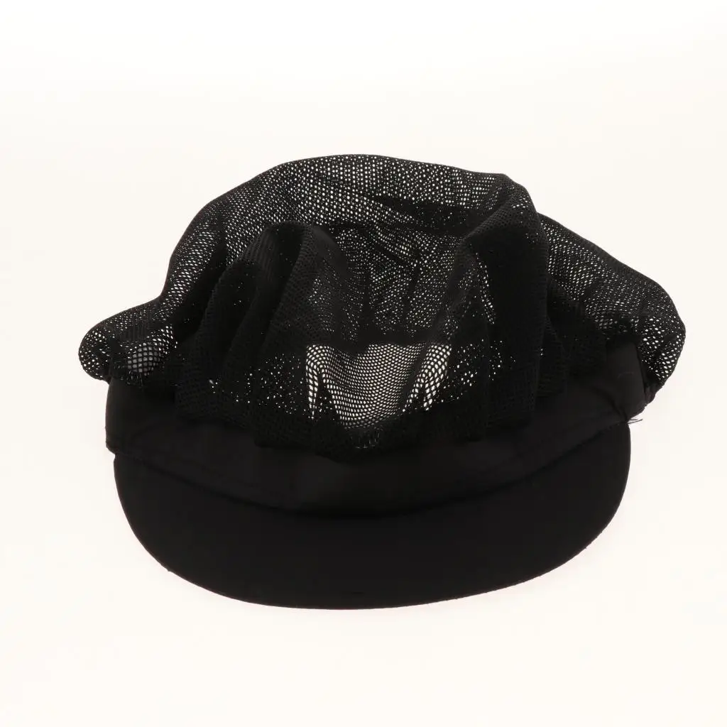 Women Men Chef Mesh Hat with Elastic Band Kitchen Hair Net Catering Cooking Working Breathable Headwear Cap - Black (Pack of 3)