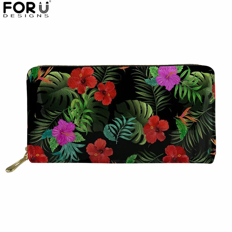 L4293Z21 FORUDESIGNS/Для женщин длинный кожаный кошелек Hawaii тропический цветок пальмовых листьев держатель для карт женский кошелек бумажник с застёжкой-молнией - Цвет: L4293Z21