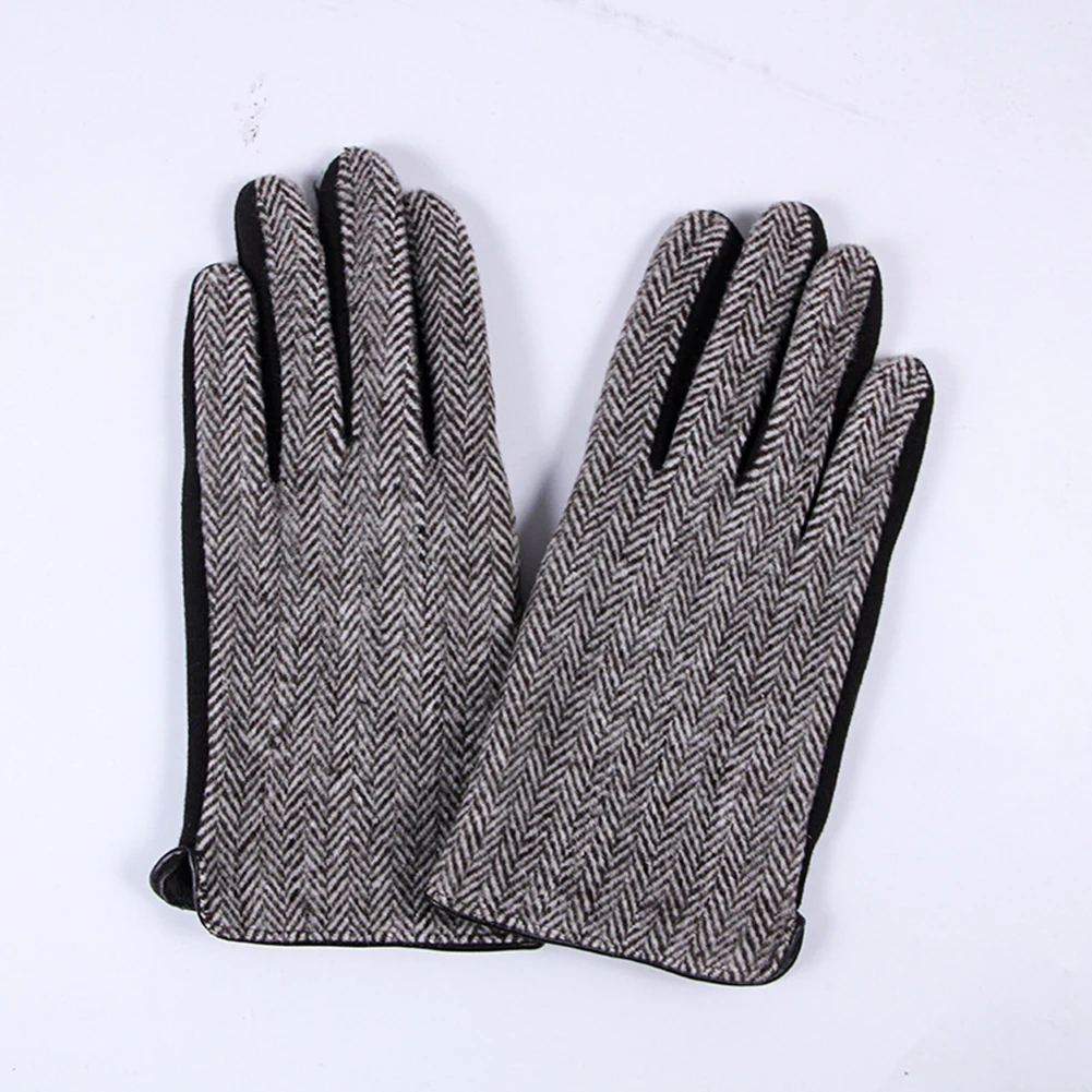 Мужская мода осень зима плед полный палец перчатки толстые теплые варежки подарок