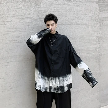 

Male Japan Street Hop Hop Punk Gothic Black Shirt Men Pattern Printing Loose Casual Long Sleeve Shirts