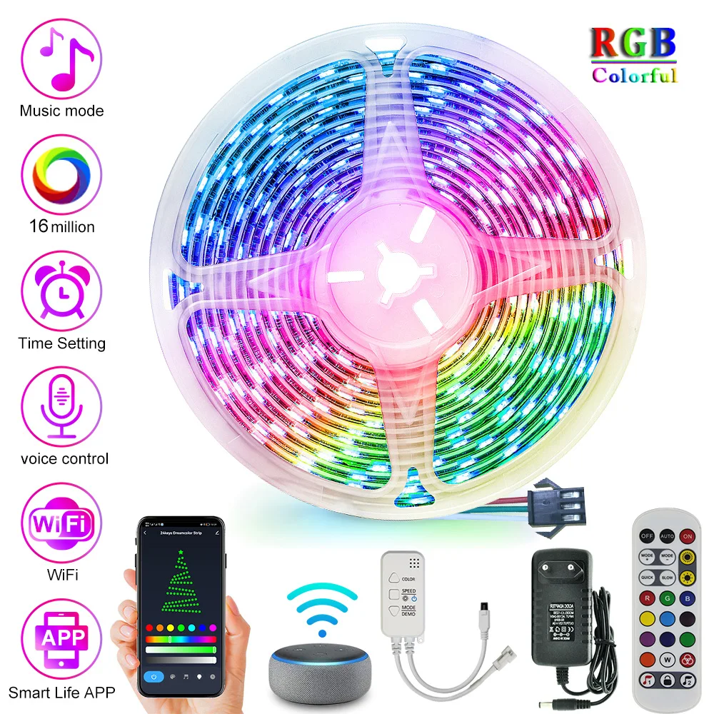 

RGBIC 5050 Led Strip Light DC12V WS2811 Dream Color Flexible Ribbon Tape Infrared Remote Tuya Smart Wifi Bluetooth APP Control