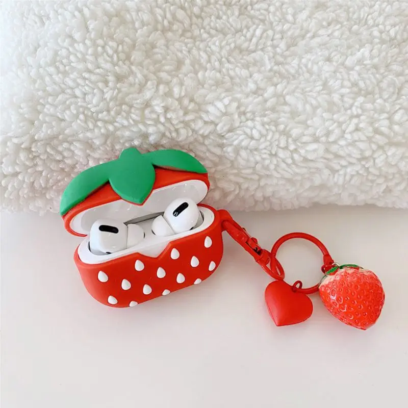 

Red Strawberry Protective Case Silicone Cover Protector Chain for Airpods Pro