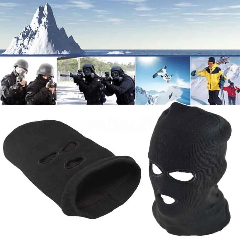 Windproof Ski Mask 3holes Face Mask Knitting Wool Unisex Sports Cycling Keep-Warm Knitting Wool Mask Warm Winter Outdoor Black