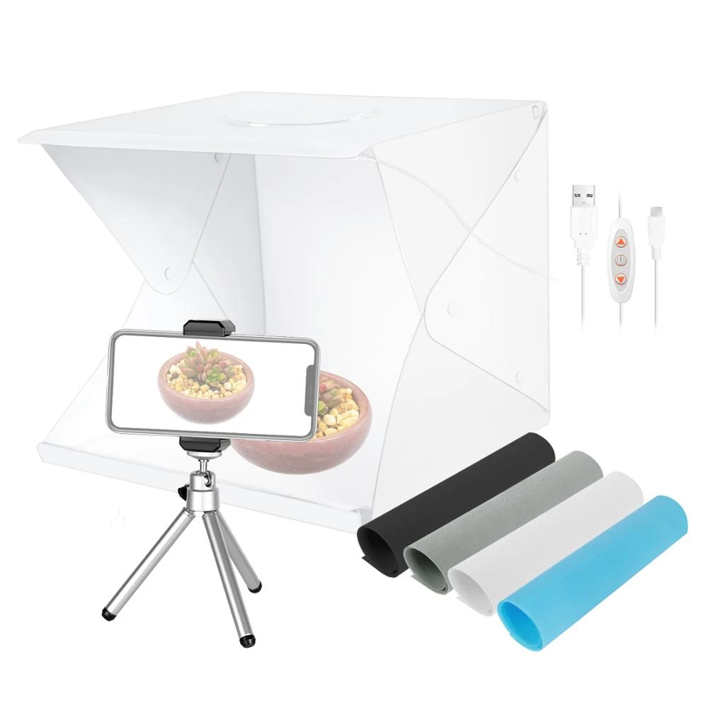 3 Light Modes//10-Step Brightness Dimmable//4 Color Backdrops//USB Powered//Mini Tripod and Phone Holder Include Neewer 16-inch Photography Table Top Light Box 70 LED Portable Photo Studio Shooting Tent