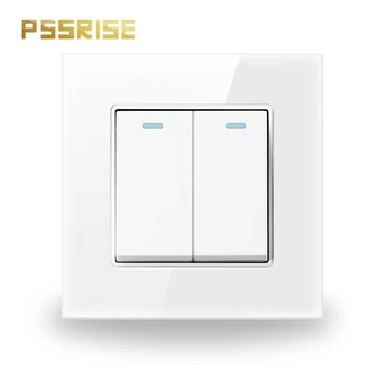 

G11 PSSRISE 2 Gang 2 Way Wall Switch Push-button Switch Light Switch Luxury Crystal Tempered Glass Panel Fluorescent 16A AC250V