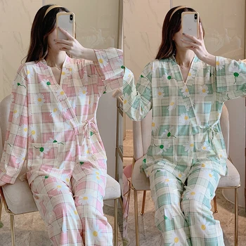 

XIZOU Women Pajamas Set Autumn New Flower Printed Long Sleeve Cute Sleepwear Casual Homewear Female Pyjamas Night suit