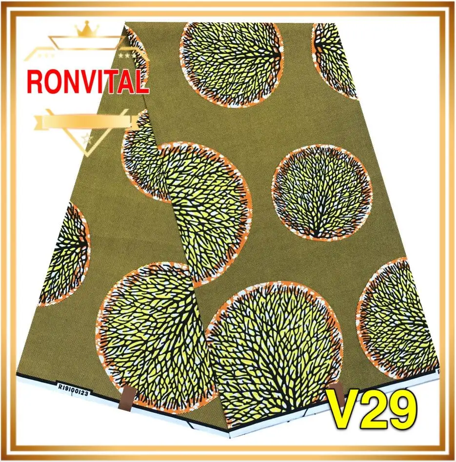 V29 Ткань RONVITAL, восковая Ткань, хлопок, сделай сам, материал Анкара, Ткань 6 ярдов/шт,, Женская ткань - Цвет: V29