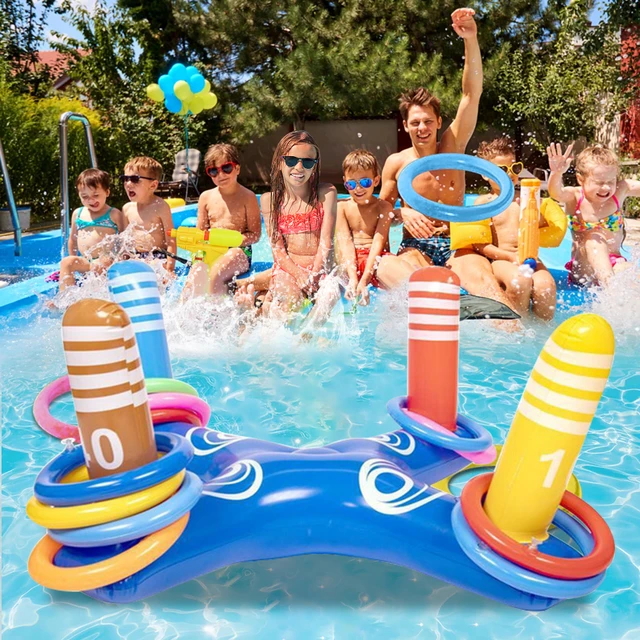 Swimming Pool Inflatable Ring Toss Game Toys with 8 Rings Floating