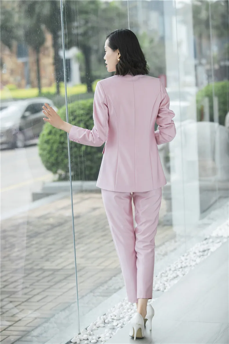 Офисный блейзер костюмы высокого качества OL женские брюки костюм блейзеры куртки с брюками комплект из двух предметов красный розовый синий