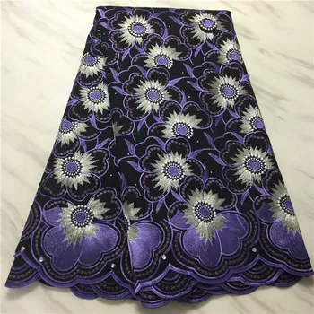 

5Yards 2020 Latest Swiss Cotton Lace Fabric Flowers Stones Embroidered Beaded Nigerian Dress Material Nice Guinea Brocade Fabric