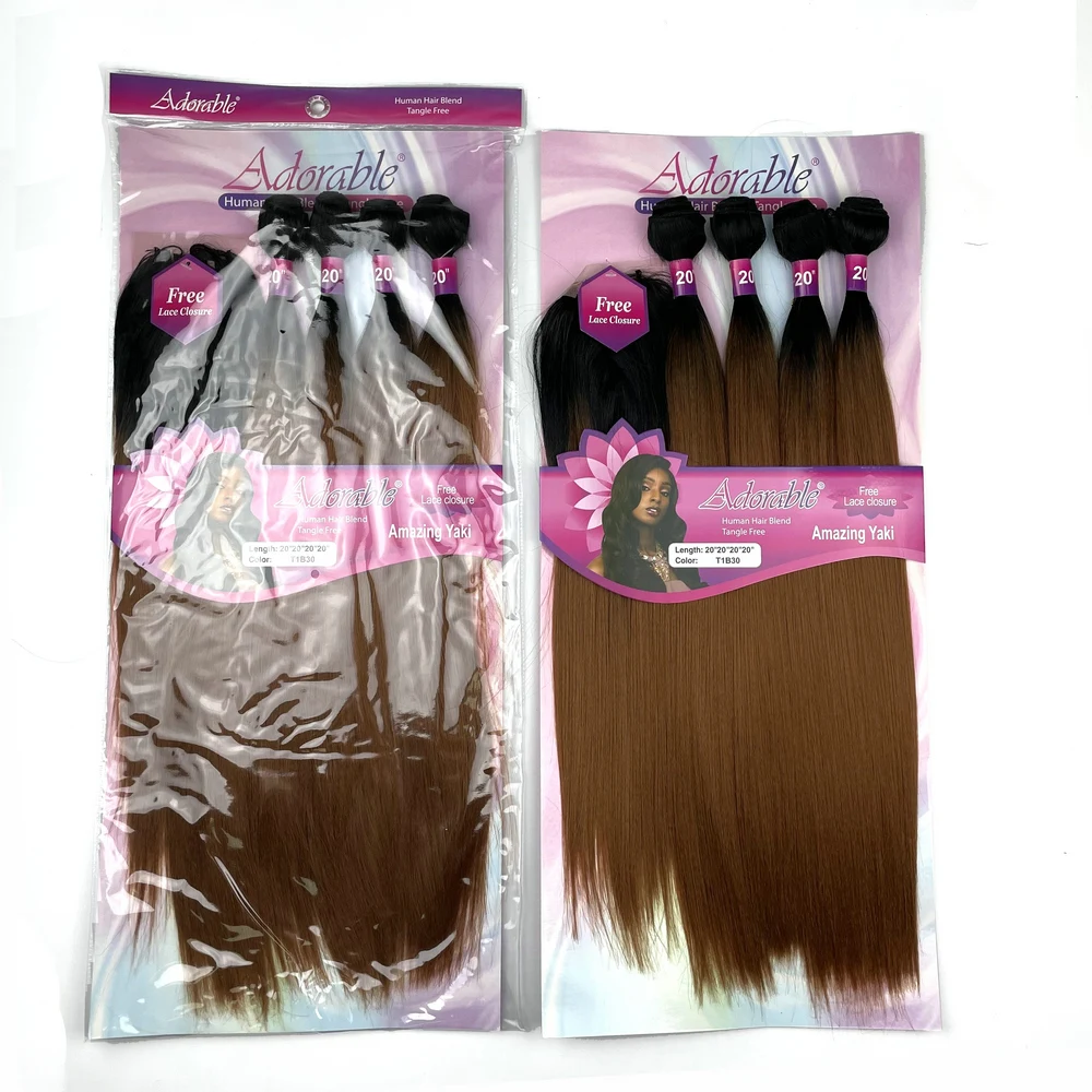 Deep Brown Color Yaki Straight Synthetic Bundles With LaceClosure High Temperature Fiber For Black Woman T1b30 Amazing Yaki 4pcs
