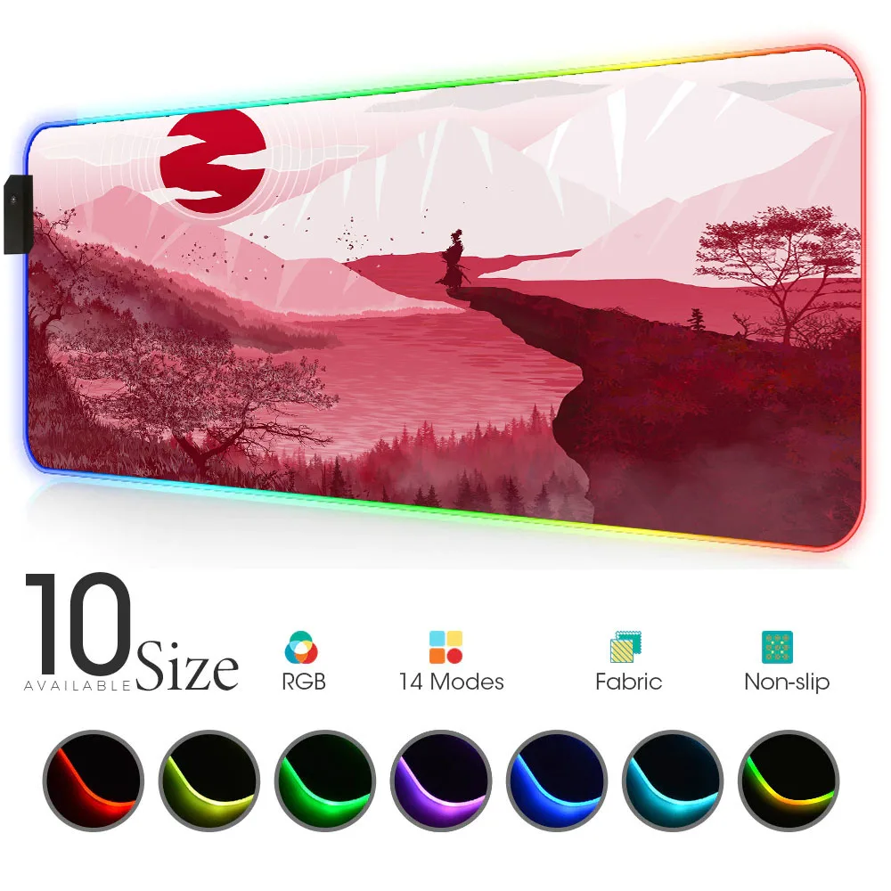

Red sun minimalist RGB Mouse Pad Pink white Gamer Accessories LED mouse mat Gaming PC Desk Play Mat with Backlit mause pad