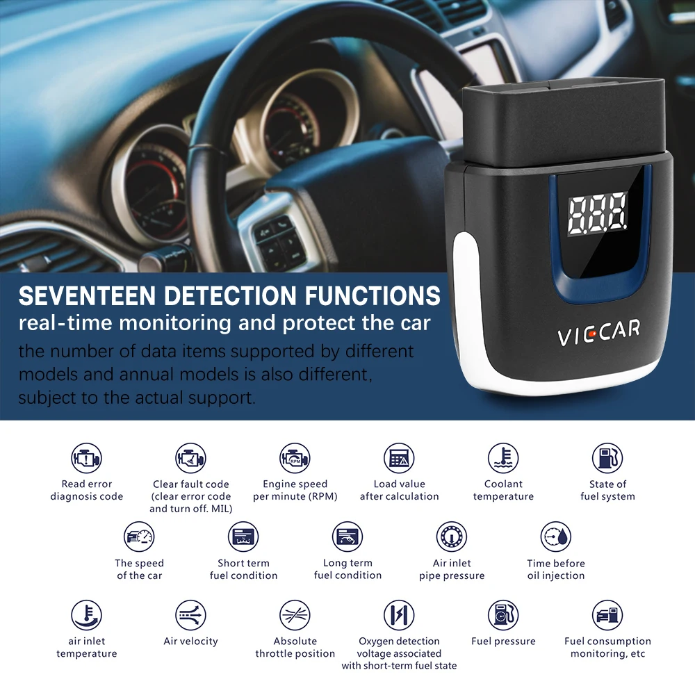 Viecar VP001/VP003 Bluetooth считыватель кодов неисправностей автомобиля диагностический инструмент OBD2 Поддержка для Windows/Android/iOS системы 18F25K80 чип