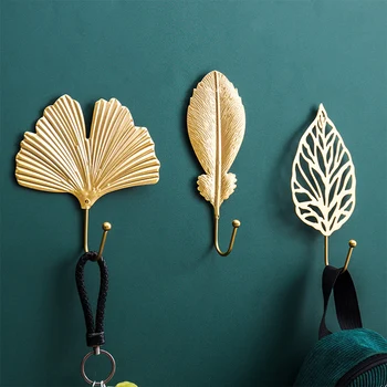 

Golden Home Decor Metal Leaf Shape Kitchen Hook Door Wall Wardrobe Clothes Bag Key Scarf Hanger Decoration Multi-Purpose Hooks