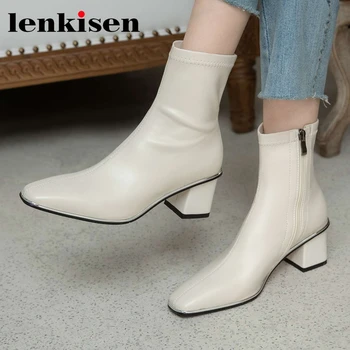 

Lenkisen square toe high heel classic colors Chelsea boots winter new arrival keep warm elegant lady charming ankle boots L67