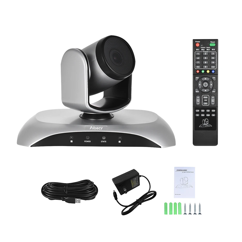 Aibecy 1080P HD Конференц камера USB 3X Zoom 360D Вращающийся адаптер питания с дистанционным