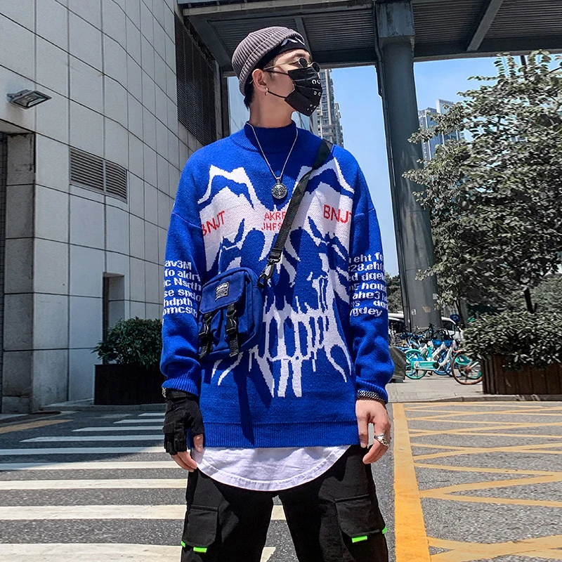 Harajuku трикотажные свитера мужские хип хоп водолазка свитер уличная Мужская мода