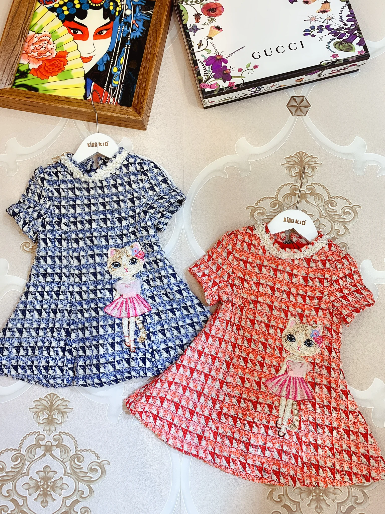

6390 Animal Cat Print Princess Toddler Baby Girl Christmas Dress Fall Winter Party Kid Dress For Girl Thanksgiving Baby Clothes