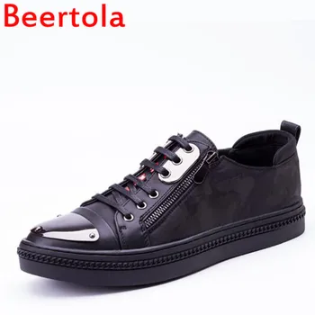 

Black White Men's Sneakers Casual Shoes Men Metal Lace Up Zipper Flats Breathable Shoes Leisure Style Tenis Masculino Shoes