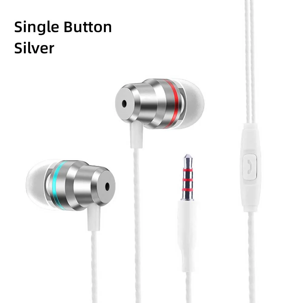 Проводные наушники 3,5 мм в ухо водостойкий металлический сабвуфер 6D стерео объемный смартфон для samsung Galaxy Note 10 S9 компьютер - Цвет: Silver Single Button