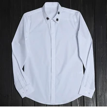 Стиль, вышитая бисером пчела для крикета, Мужская модная Однотонная рубашка с длинным рукавом, Высококачественная хлопковая деловая блуза для отдыха и ночного клуба