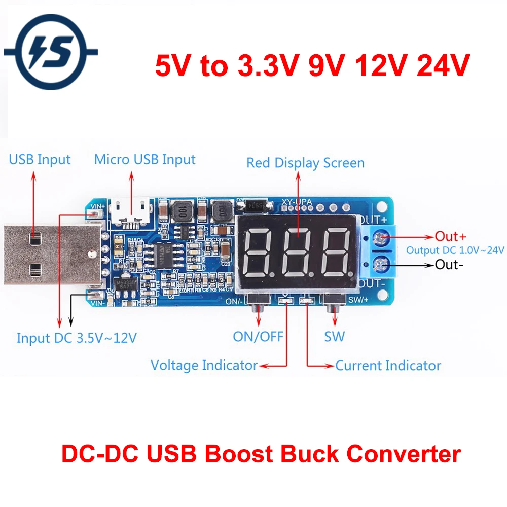 USB Buck Boost Power Supply Module Voltage Regulator Board 5V to 3.3V 9V 12V 24V Adjustable Buck Converter with LCD Temperature Display USB Buck Boost Power Supply Module Voltage Regulator Board 5V to 3.3V 9V 12V 24V Adjustable Buck Converter with LCD Temperature Display