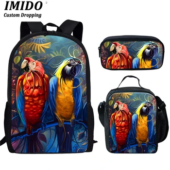 

IMIDO 3pcs/set Animal Bird Parrot School Bags for Boys Girls Kids Backpack Children Schoolbag Custom Student Bookbags Mochilas