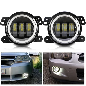 

4 Inch 7D Round Led Fog Lights 30W 6000K White Halo Ring DRL Off Road Fog Lamps DC 12V/24V For Chrysler for Jeep for Wrangler JK