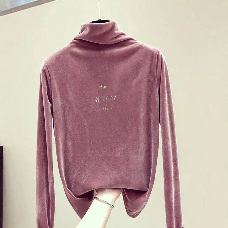 

Autumn winter ladies fashion letter print Harajuku Slim fit sweater long-sleeved warm fleece turtleneck sweater women's clothing