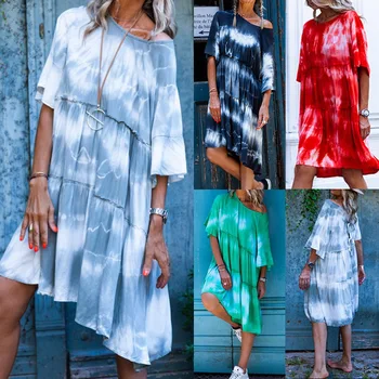

Hot Printing Fold In Europe And The Inclined Shoulder Sleeve Dress In Women's Clothing Beach Cover Up Kaftan Beach Robe Plage